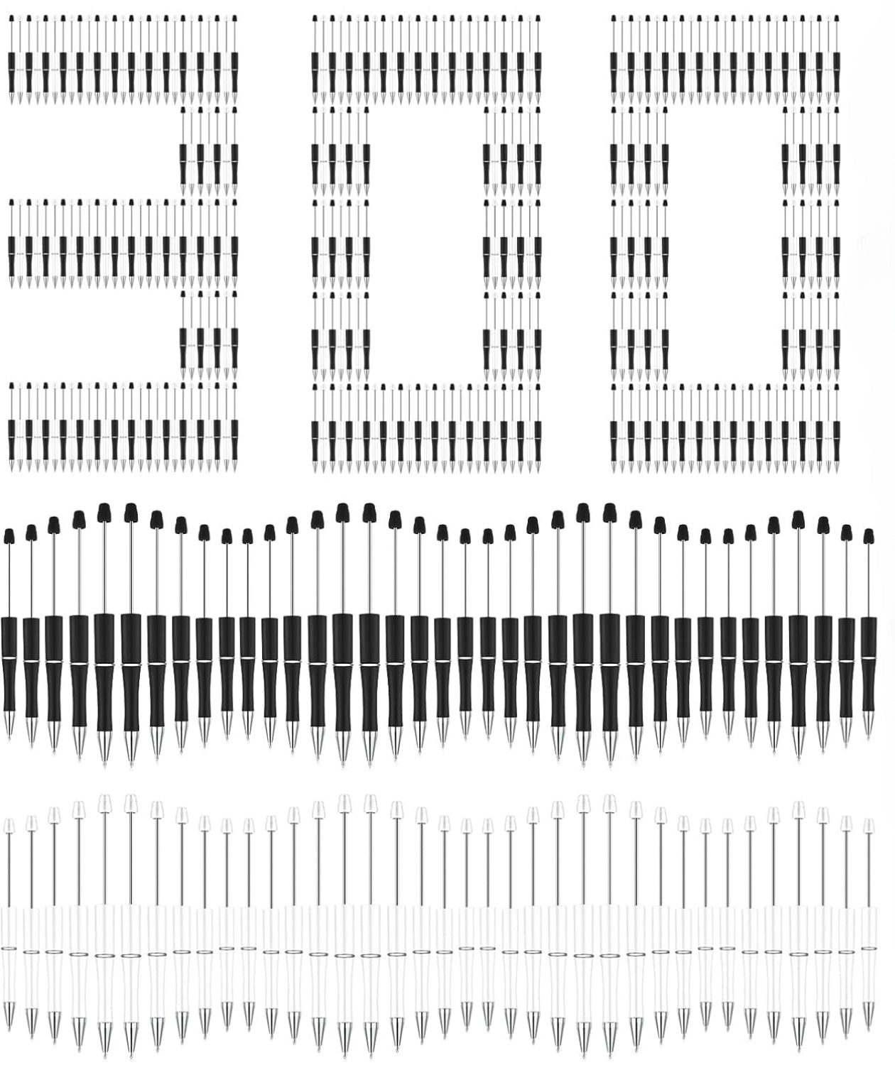 Wholesale 300 Pcs Beadable Pen Bulk Assorted Plastic Bead Pen DIY Making Kids Students Office School Gift Supplies