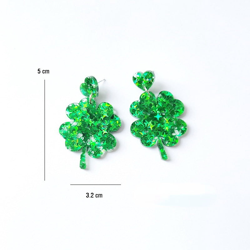 Wholesale Jewelry St. Patrick's Day Lucky Glitter Acrylic Earrings