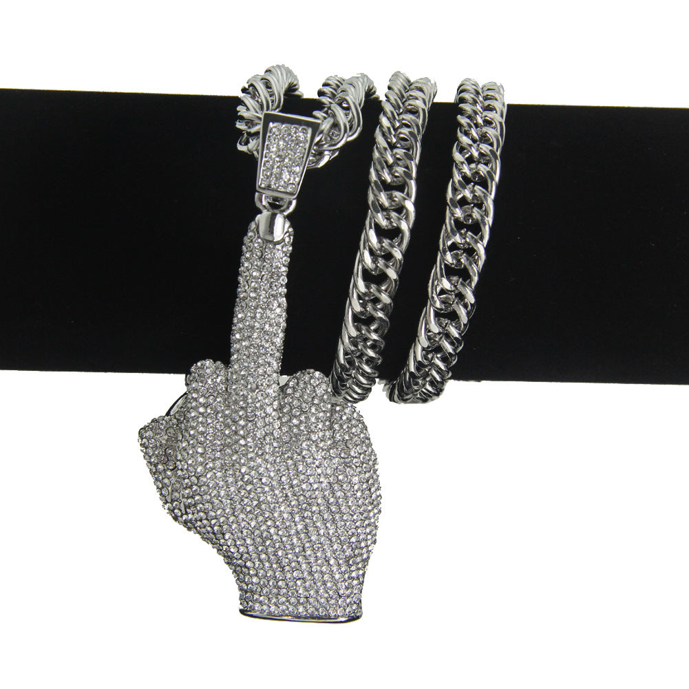 Wholesale Hip Hop Vertical Middle Finger Necklace Alloy