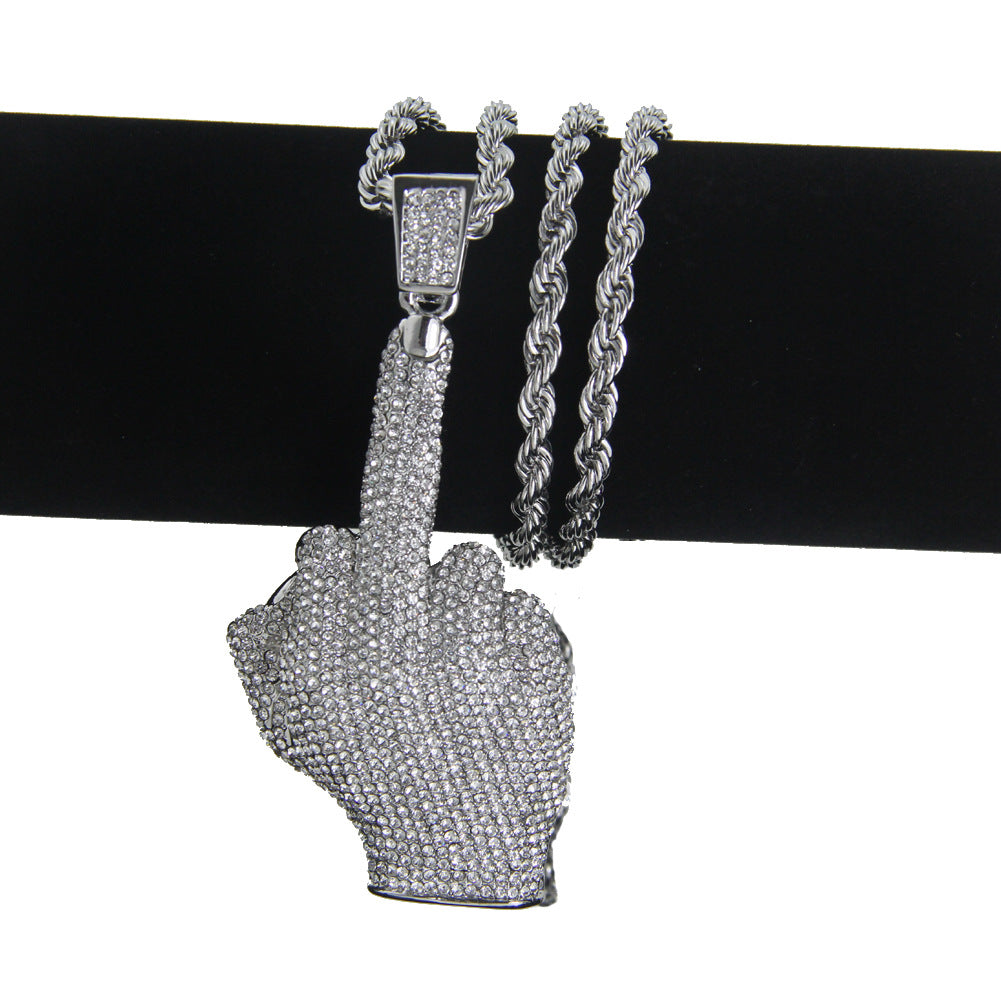 Wholesale Hip Hop Vertical Middle Finger Necklace Alloy