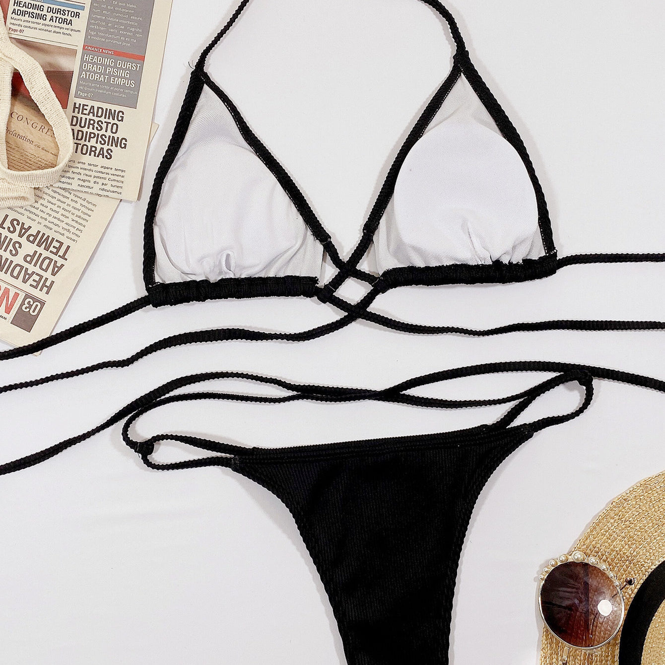 Wholesale Split Solid Color Straps Polyester Swimwear