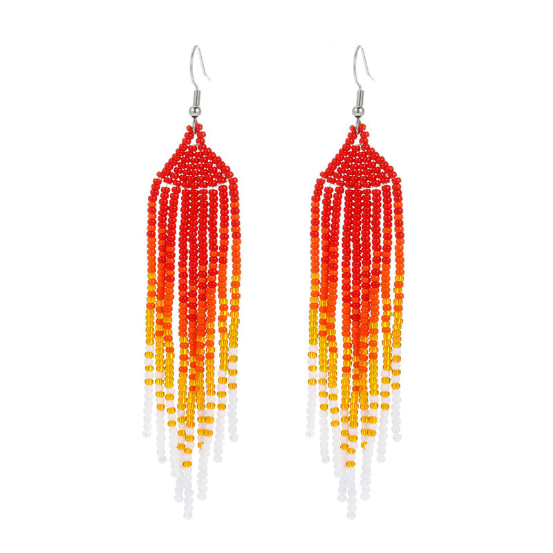 Wholesale Boho Braided Long Tassel Rice Bead Earrings OLY-ES-LC005