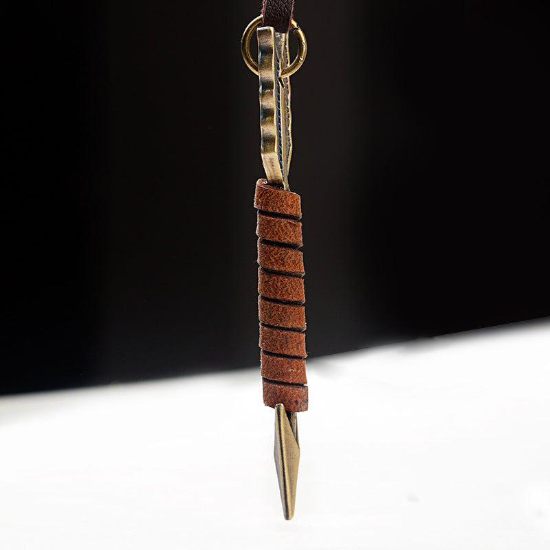 Wholesale Alloy Vintage Leather Rope Feather Arrow Sweater Necklace