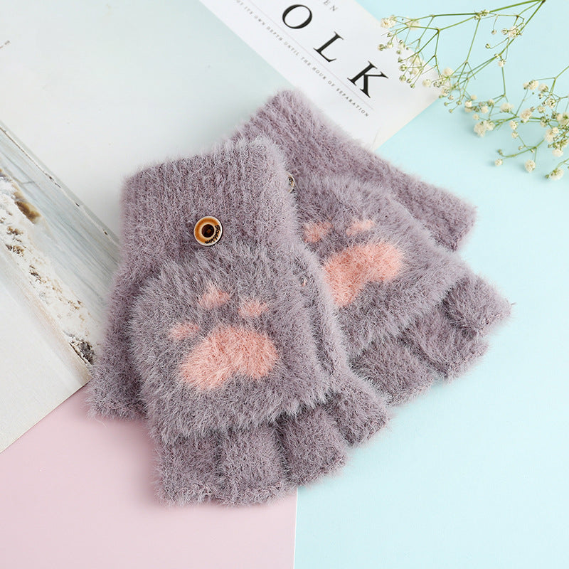 Wholesale Winter New Half Finger Flip Bear Paw Gloves