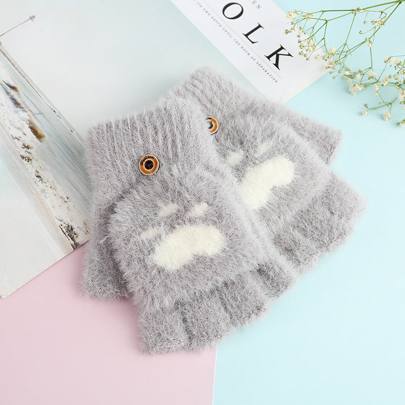 Wholesale Winter New Half Finger Flip Bear Paw Gloves