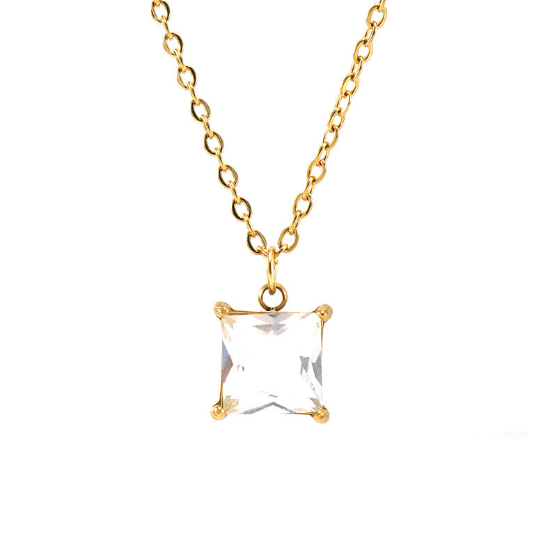 Collar de circón cuadrado de acero inoxidable 18K al por mayor OLY-NE-ZY001