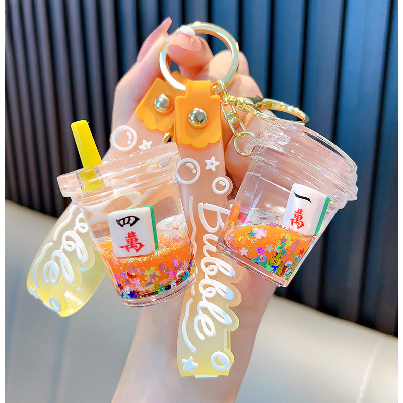 Wholesale Acrylic Into Oil Liquid Milk Tea Cup Mahjong Keychain