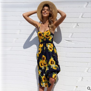 Vestidos De Poliéster Con Patrón De Girasol al por mayor