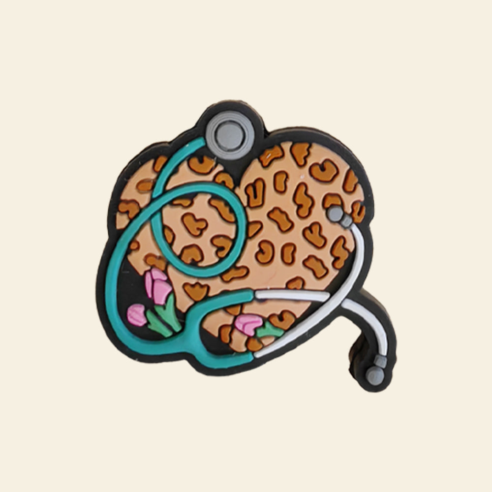 Wholesale 10pcs Leopard Heart Silicone Focal Beads