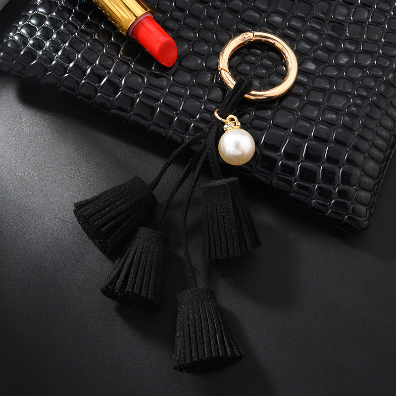 Wholesale Diamond Pearl Leather Tassel Keychain
