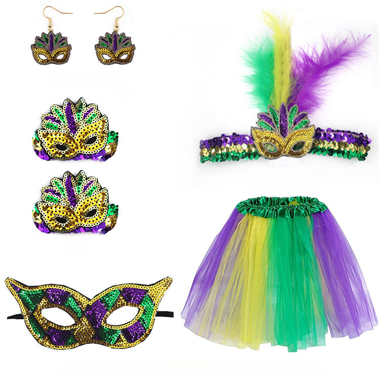 Wholesale Carnival Sequined Feather Three-color Headband Set Combination