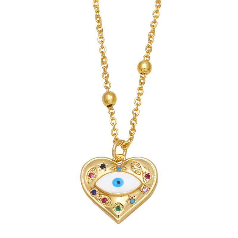 Wholesale Necklace Copper 18K Gold Plated Zircon Enamel Devil Eye OLY-NE-AS012