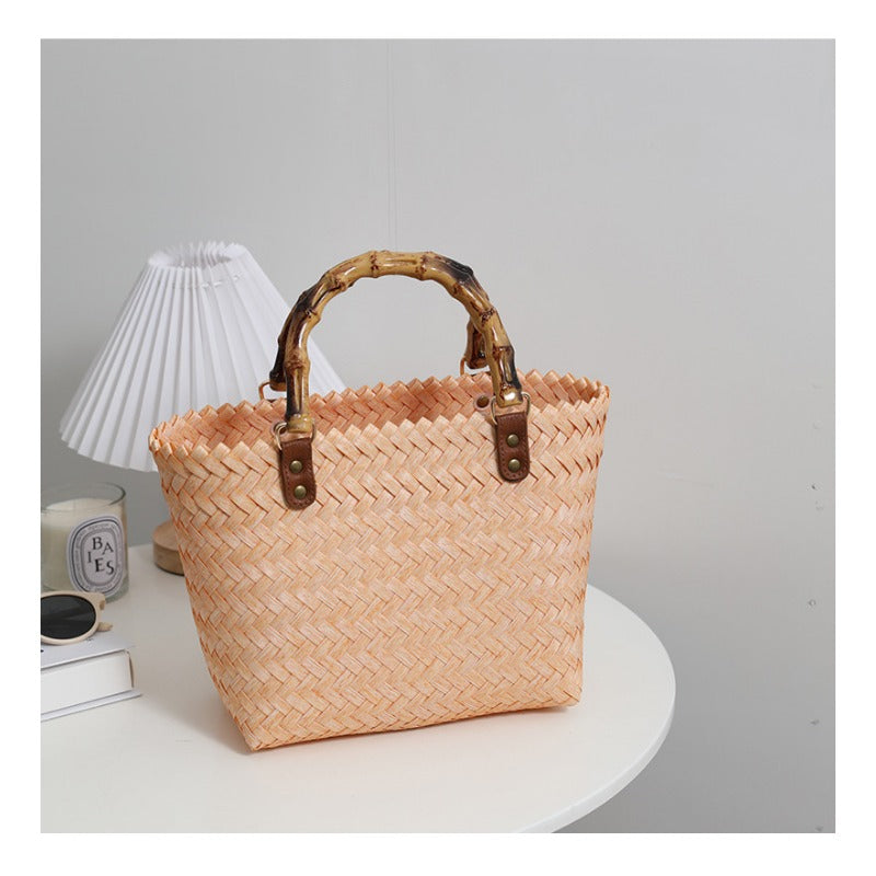 卸売レトロフランスの大容量わら織バッグ