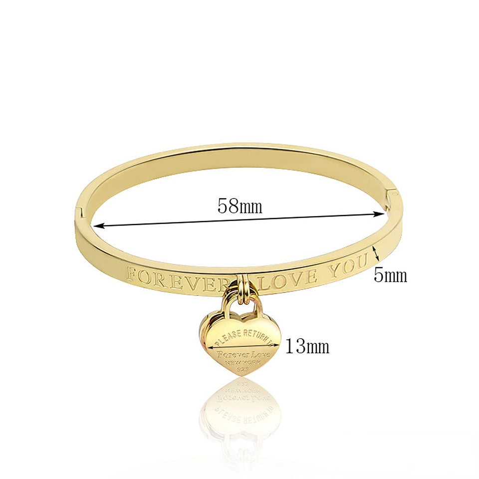Wholesale 3 Colors Heart Stainless Steel Gold Plated Bracelet