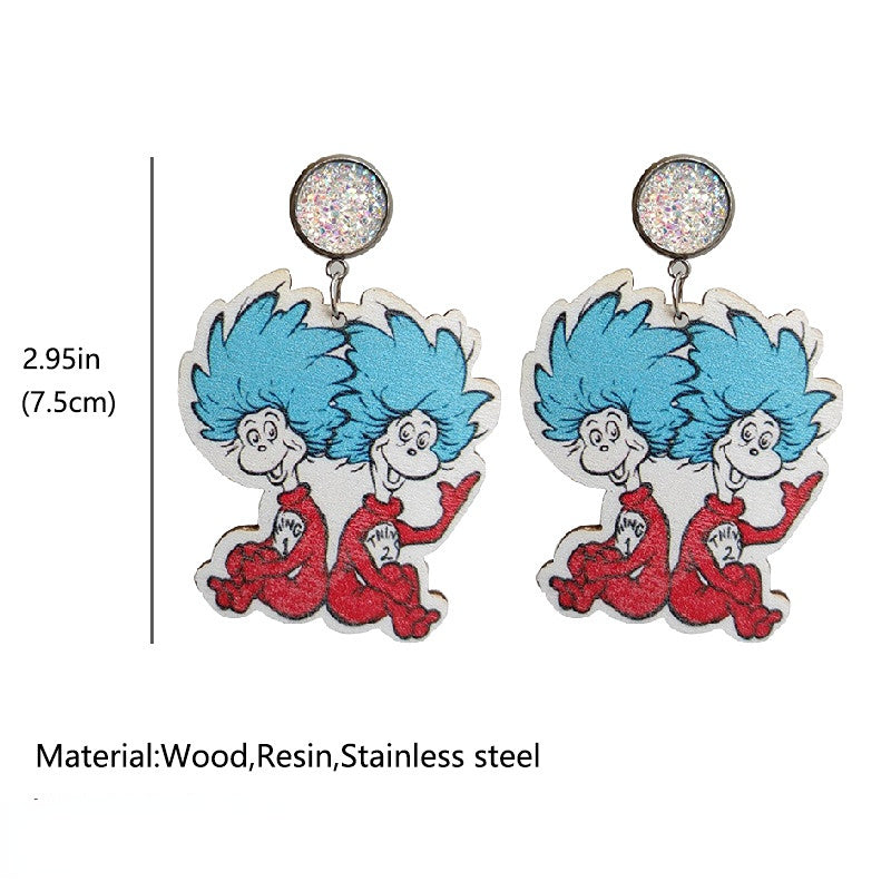 2 parejas al por mayor/paquete Pendientes de madera del día del maestro