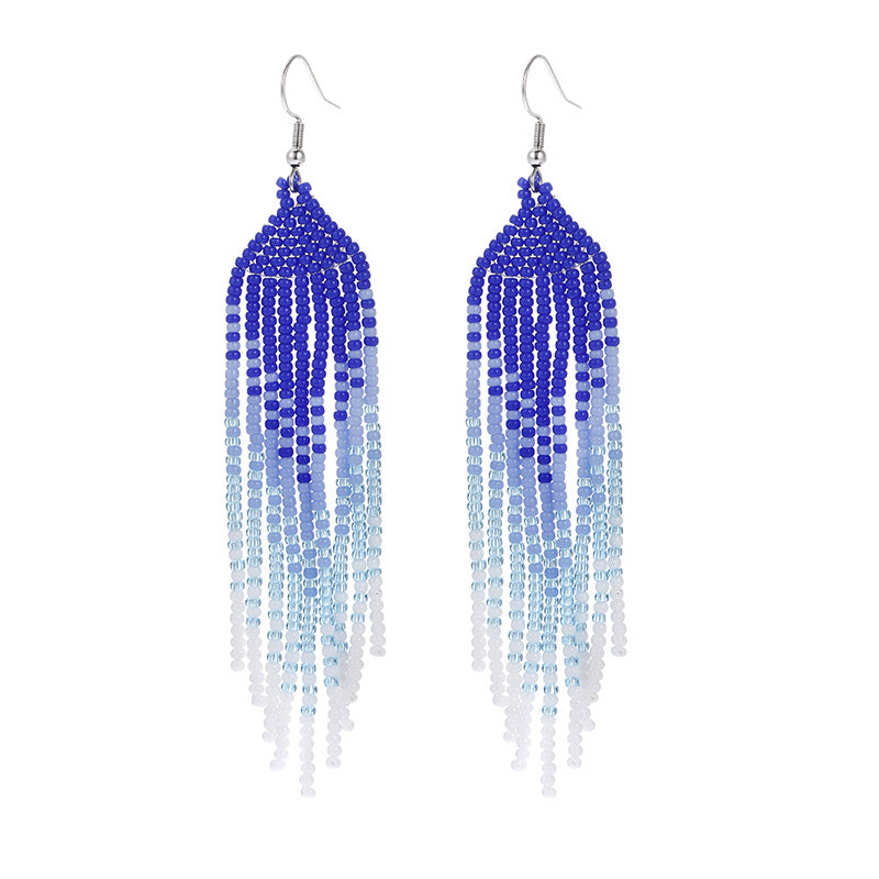 Wholesale Boho Braided Long Tassel Rice Bead Earrings OLY-ES-LC005