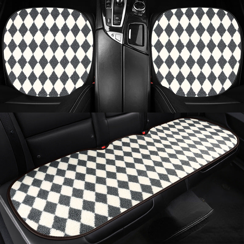 Wholesale Lamb Fleece Car Seat Cushion Warm Diamond Checkered Fleece Three Piece Set