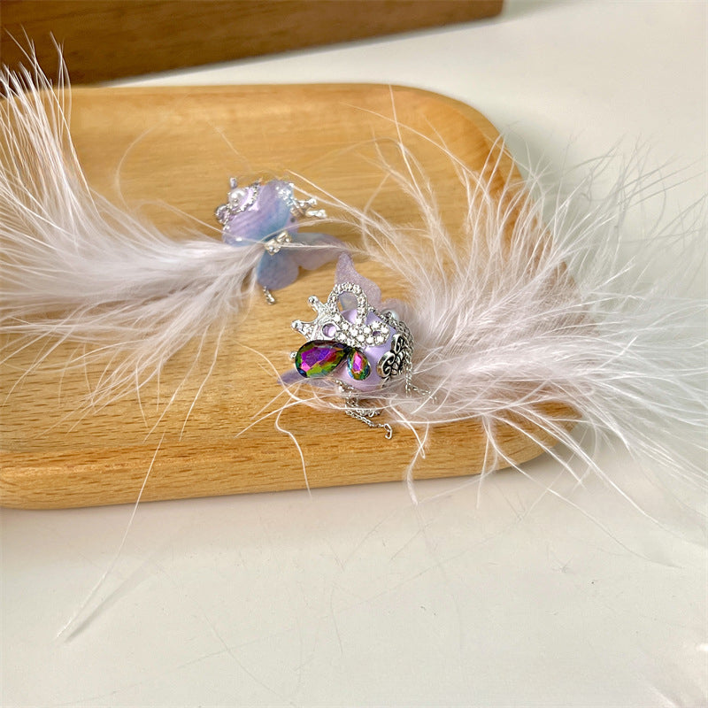 Wholesale 2PCS Crown Feather Ceramic Balls with Drilled Tassels Bow Knots Beads