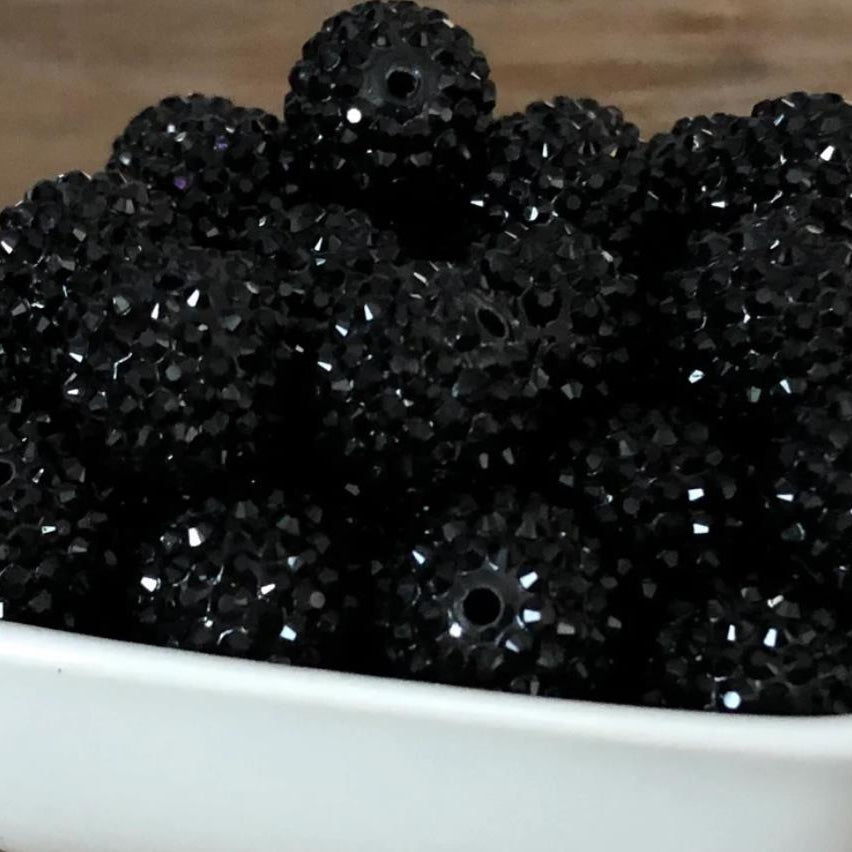 Wholesale 5pcs 20MM Solid Color Black Rhinestone Beads Bubblegum Beads