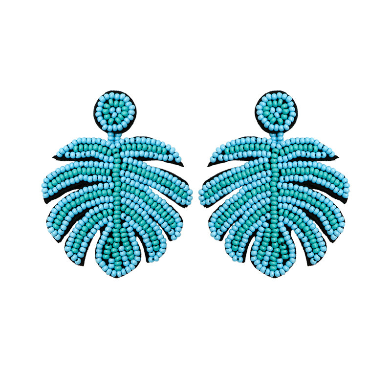 Wholesale Carnival Festival St. Patrick's Day Boho Green Leaf Rice Bead Tassel Earrings OLY-ES-JM001