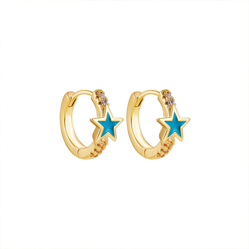 Wholesale Earrings Brass Pentagram Star Circle Circle Niche Design OLY-ES-BJ003