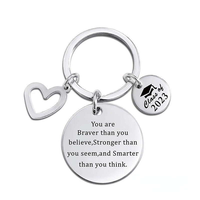 Wholesale Graduation Season Gift Lettering Stainless Steel Round Card Heart Keychain