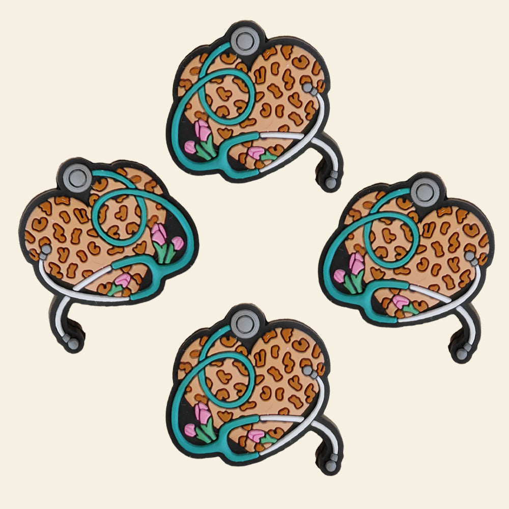 Wholesale 10pcs Leopard Heart Silicone Focal Beads