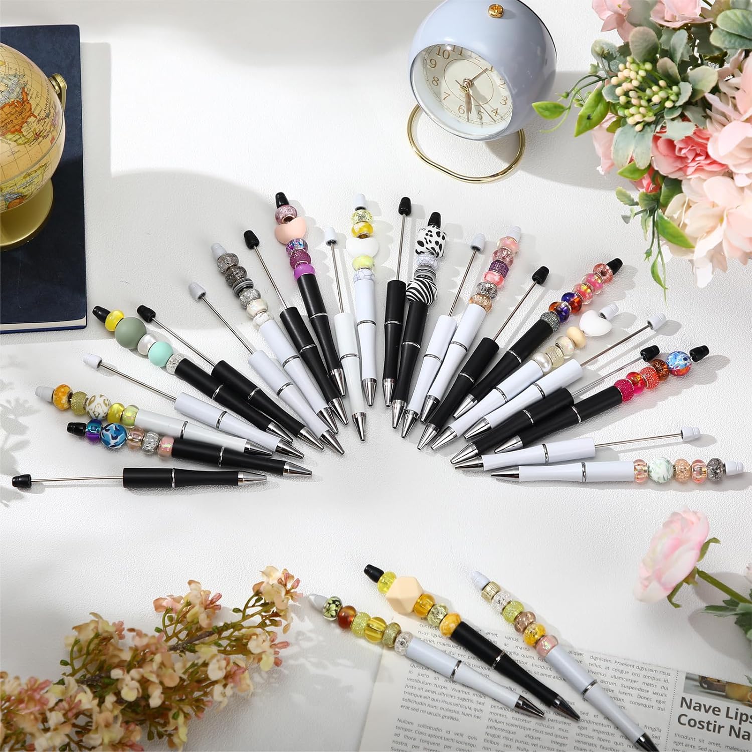 Wholesale 300 Pcs Beadable Pen Bulk Assorted Plastic Bead Pen DIY Making Kids Students Office School Gift Supplies