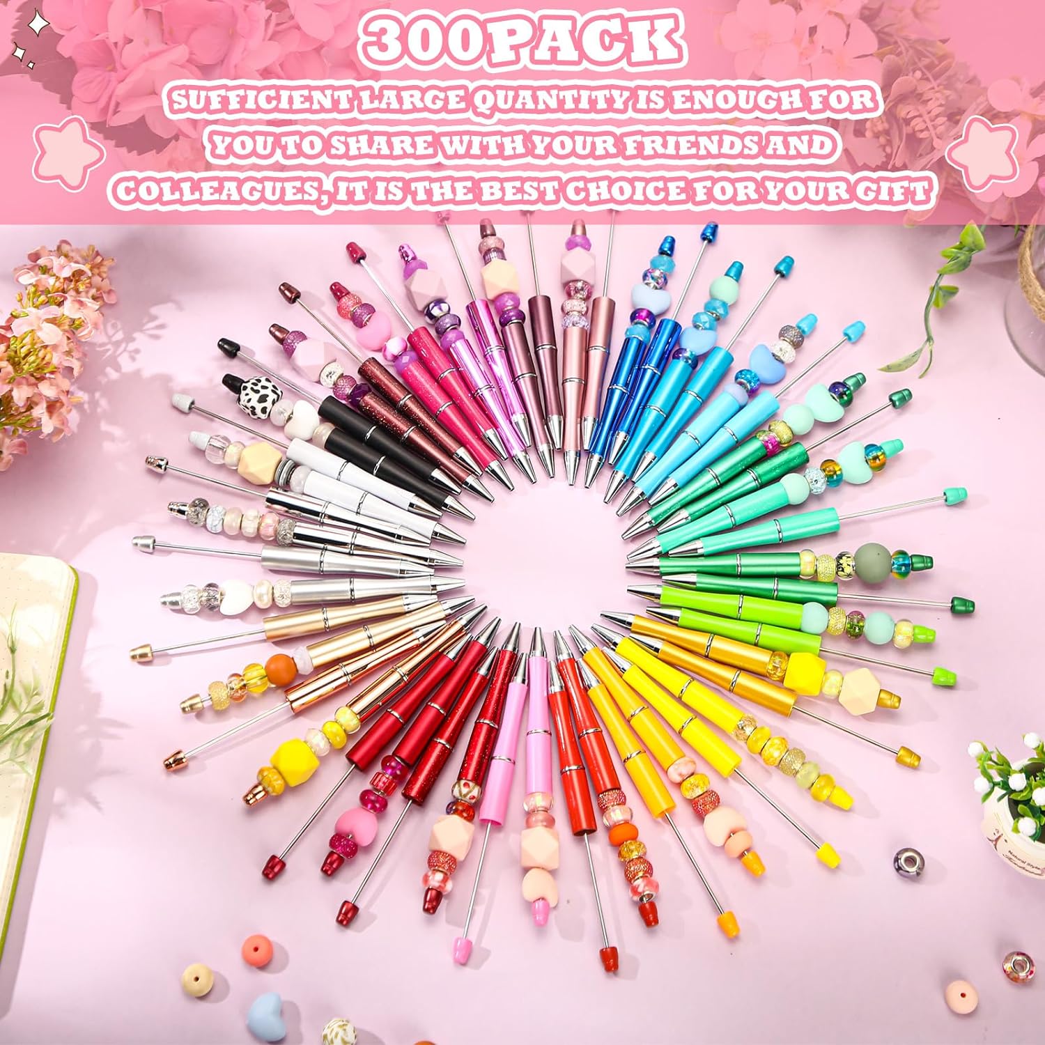 Wholesale 300 Pcs Beadable Pen Bulk Assorted Plastic Bead Pen DIY Making Kids Students Office School Gift Supplies