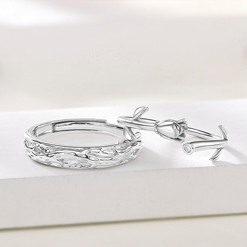 Venta al por mayor S925 plata esterlina Principito y rosa anillos de pareja OLY-RS-YY001