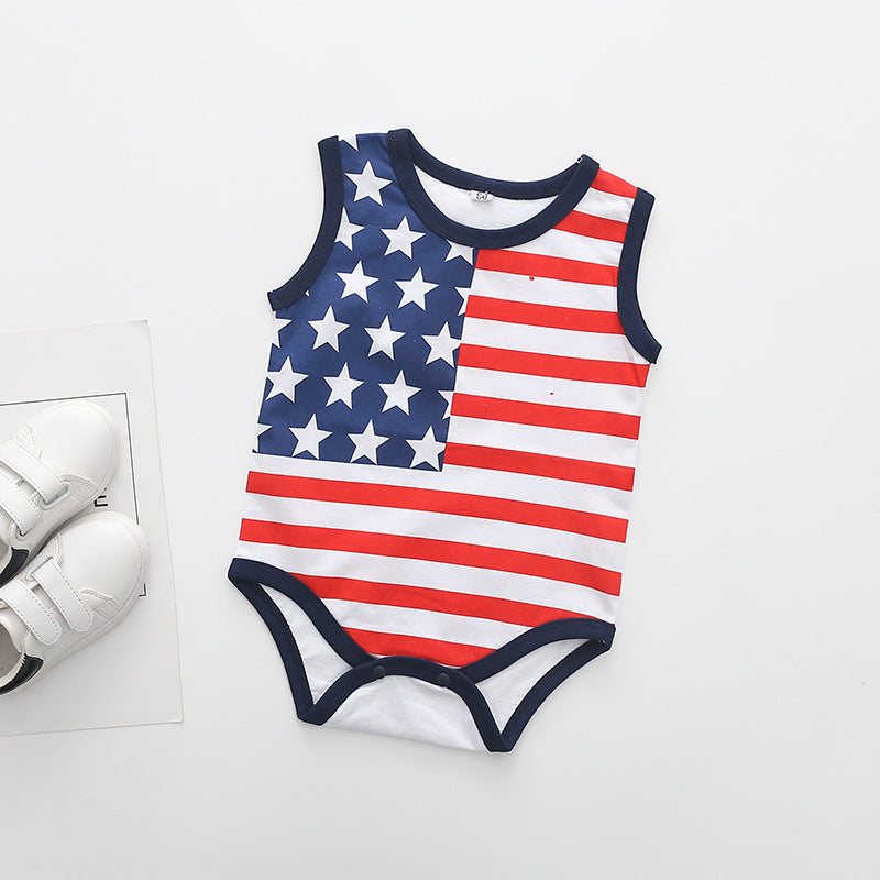 Venta al por mayor 4PCS Niños Bandera americana Onesies Ropa de bebé de algodón