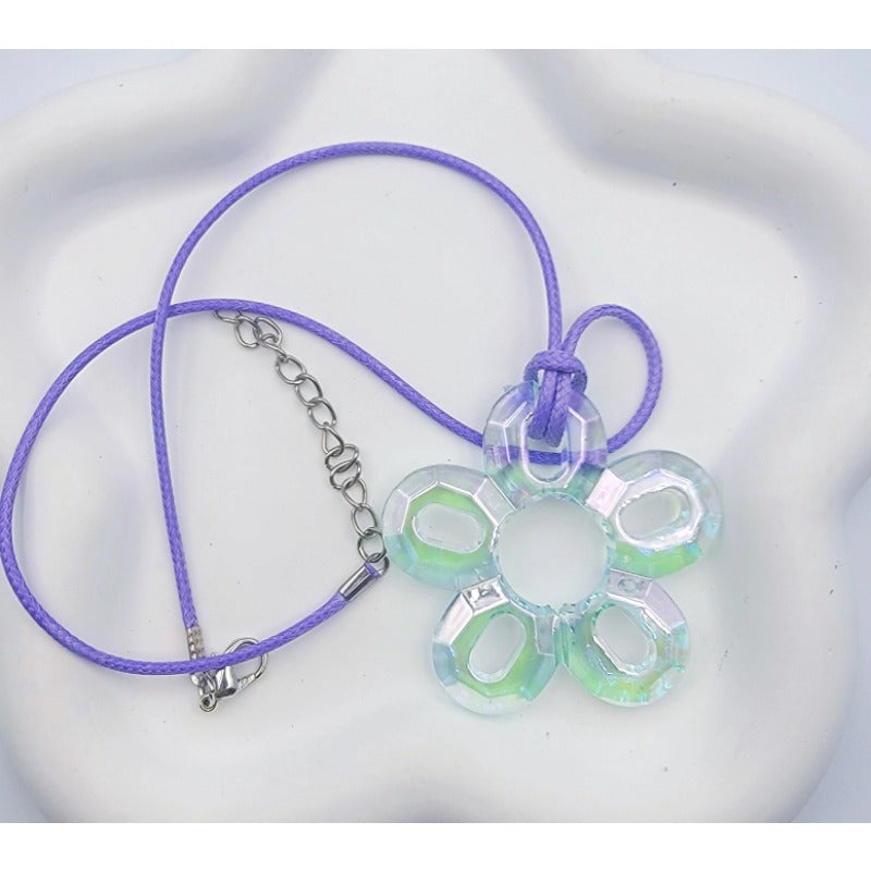 Wholesale Acrylic Hollow Out Plum Blossom Wax Thread Necklace