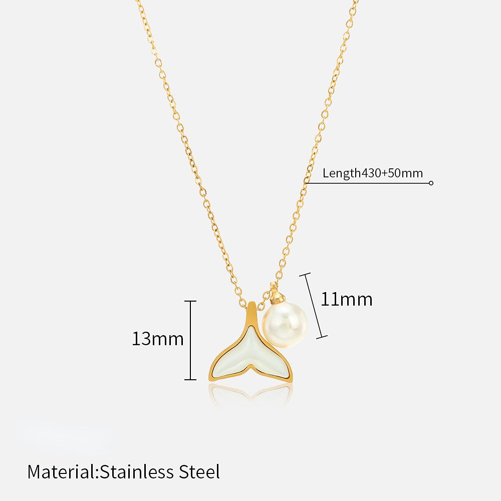 Collar de acero inoxidable con colgante de perlas de cola de sirena al por mayor