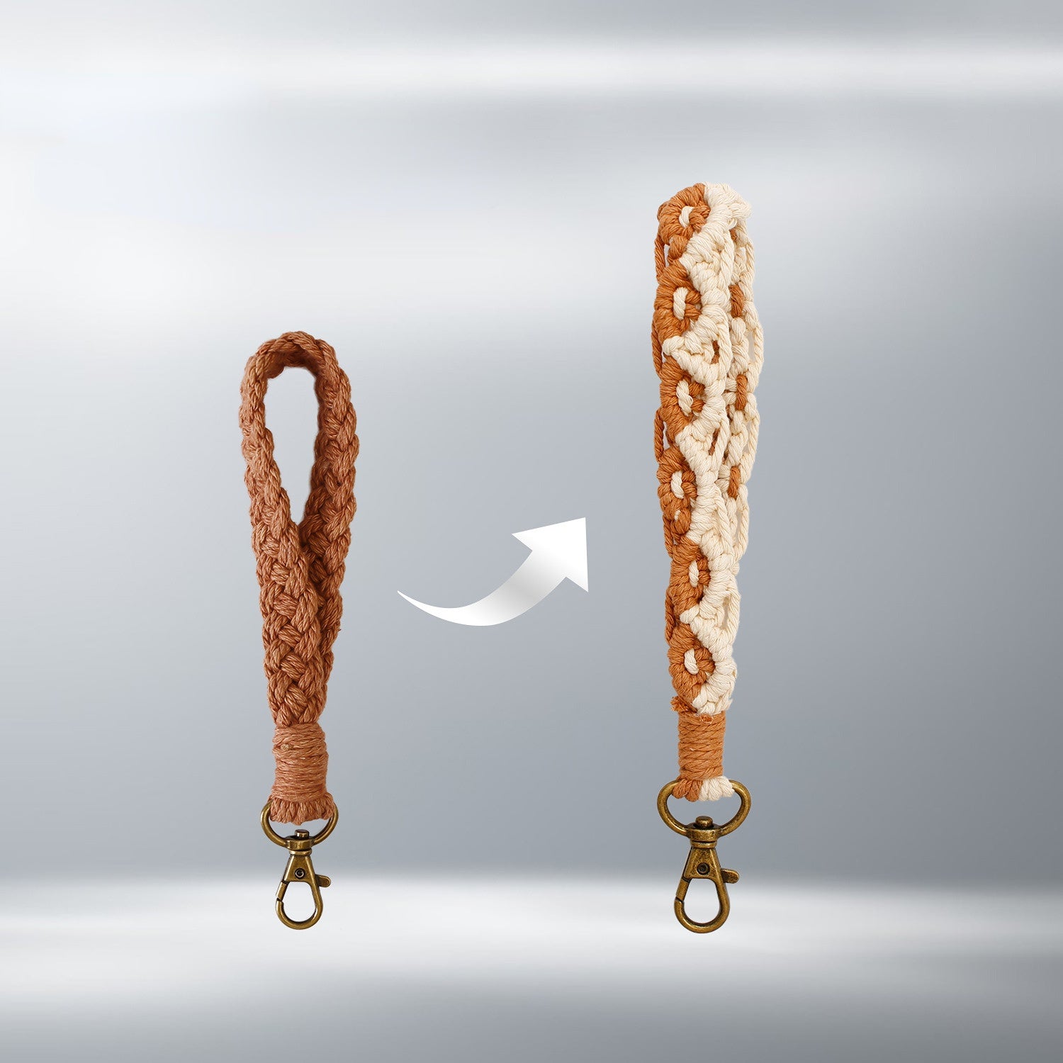 Wholesale Handwoven Flower Daisy Cotton Rope Lanyard Keychain