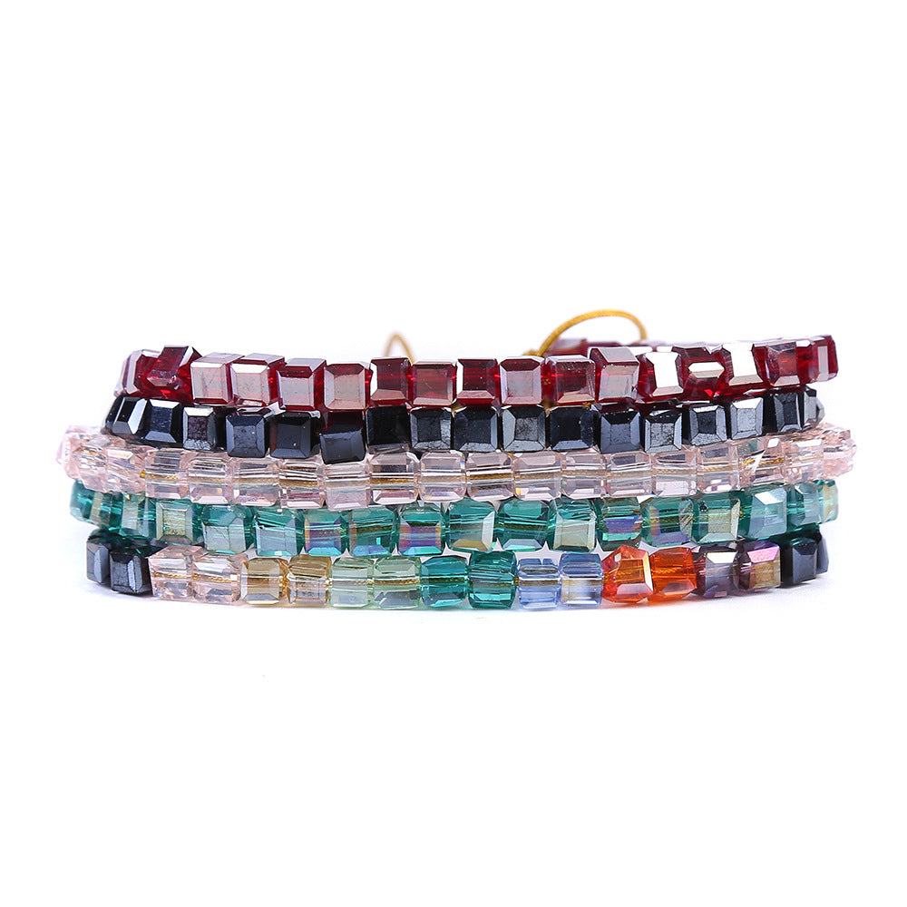 Wholesale Multicolor Square Faceted Glass Beads Bracelet