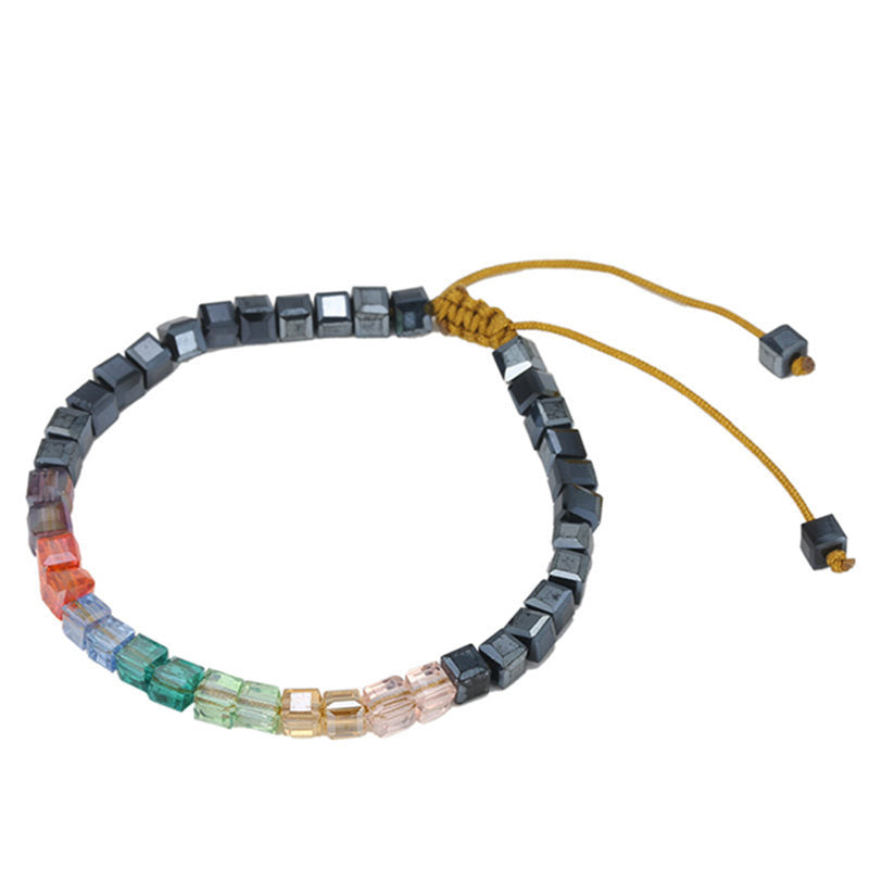 Wholesale Multicolor Square Faceted Glass Beads Bracelet