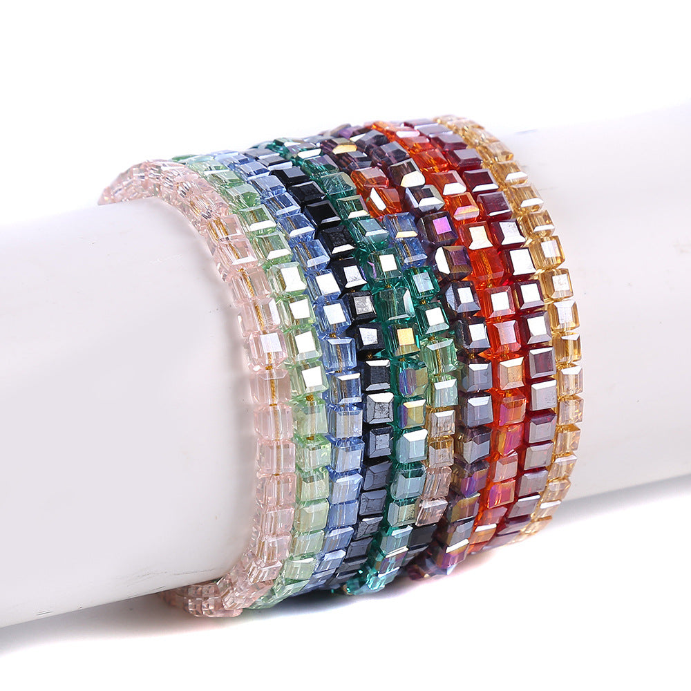 Wholesale Multicolor Square Faceted Glass Beads Bracelet