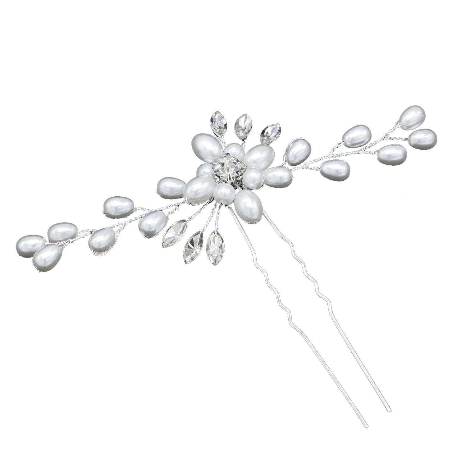 Venda al por mayor el tocado de la boda del clip en forma de U de la horquilla cristalina hecha a mano de la perla