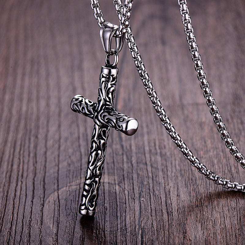 Wholesale Stainless Steel Engraved Vintage Cross Necklace