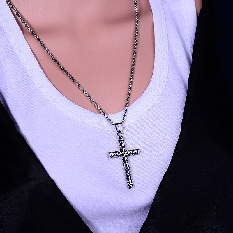 Wholesale Stainless Steel Engraved Vintage Cross Necklace
