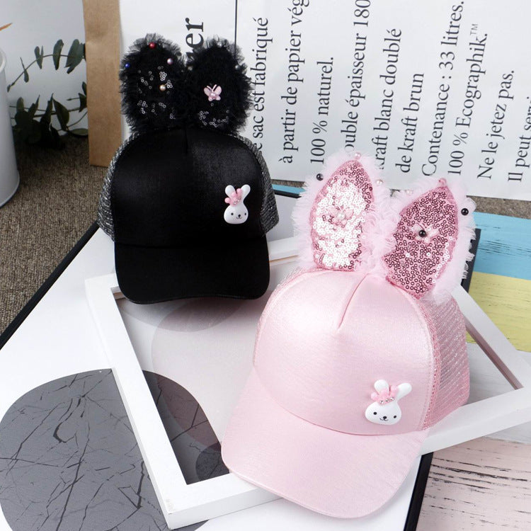 Wholesale Cotton Easter Rabbit Ears Sequined Mesh Cap
