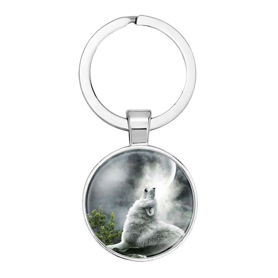 Llavero creativo de la aleación colgante del tótem del lobo de cristal al por mayor