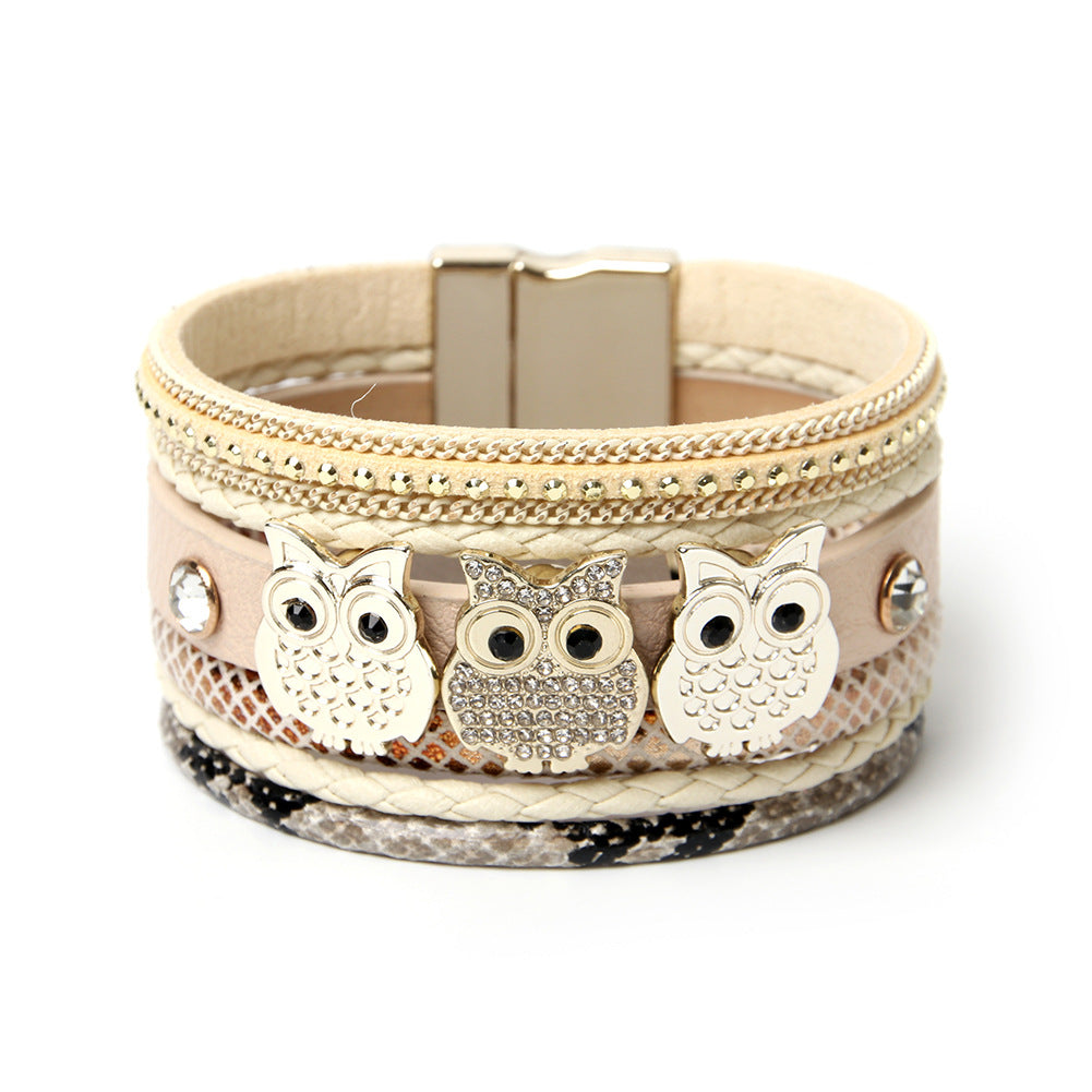 Wholesale Bohemian Owl Leather Bracelet