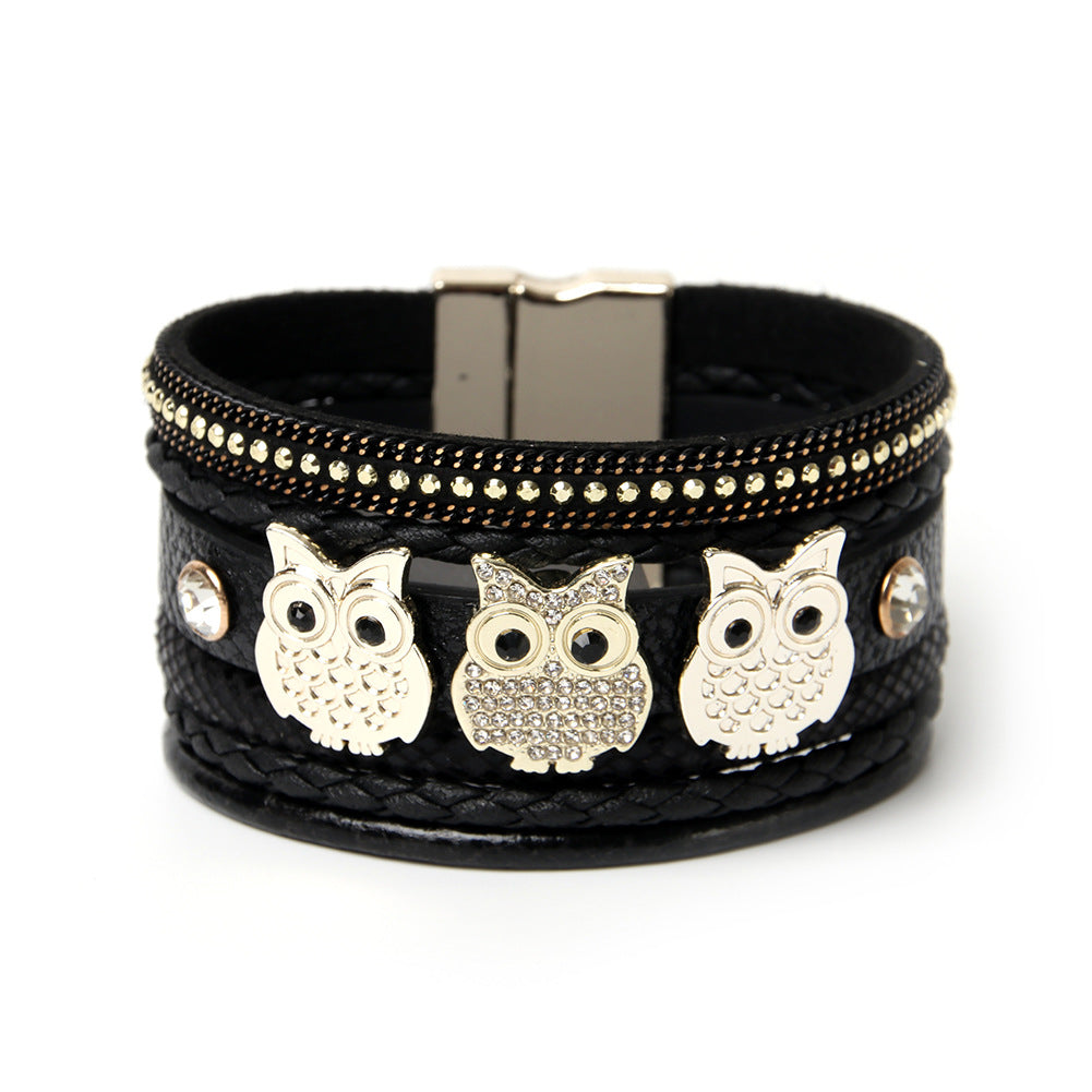 Wholesale Bohemian Owl Leather Bracelet
