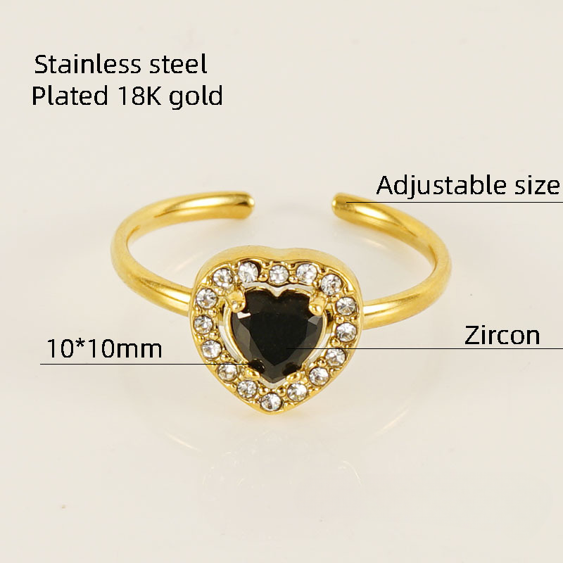 Wholesale Titanium Steel Plated 18K Gold Opening Adjustable Heart Ring