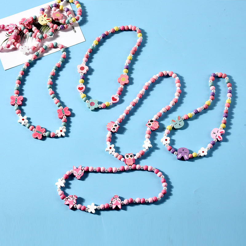 Wholesale 10PCS Kids Mixed Color Beaded Bracelet Necklace Set