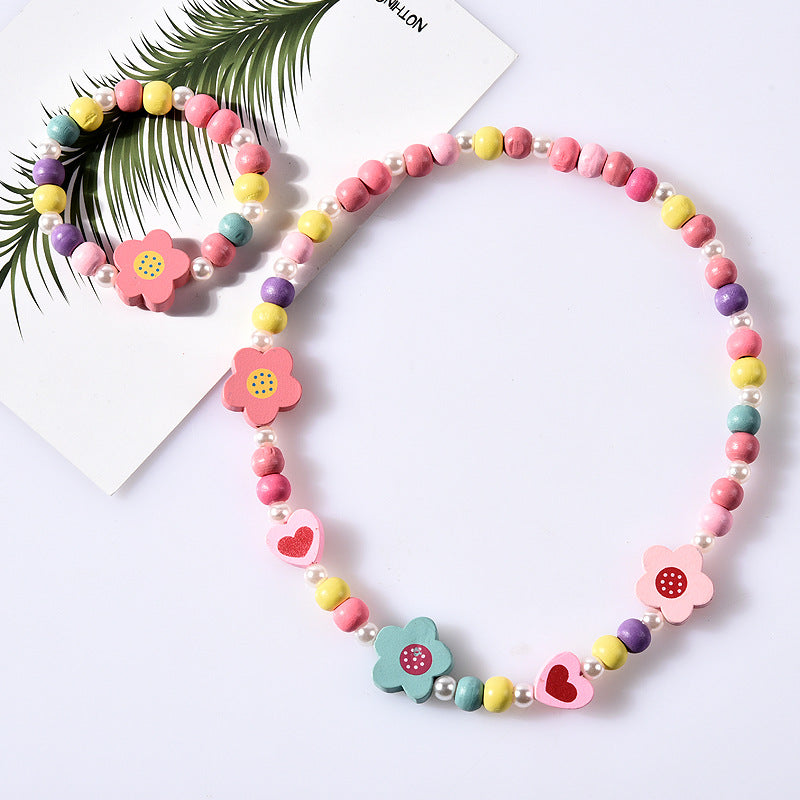 Wholesale 10PCS Kids Mixed Color Beaded Bracelet Necklace Set