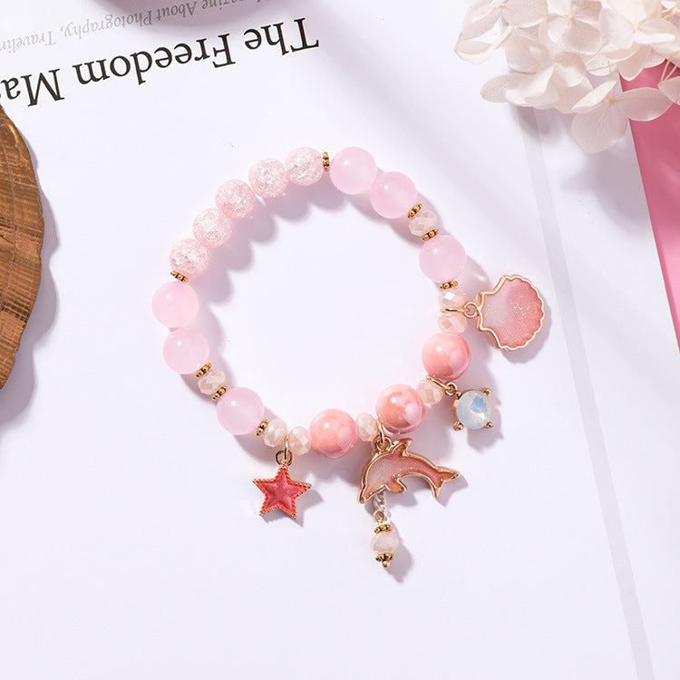 Wholesale Vacation Style Dolphin Shell Crystal Beaded Bracelet