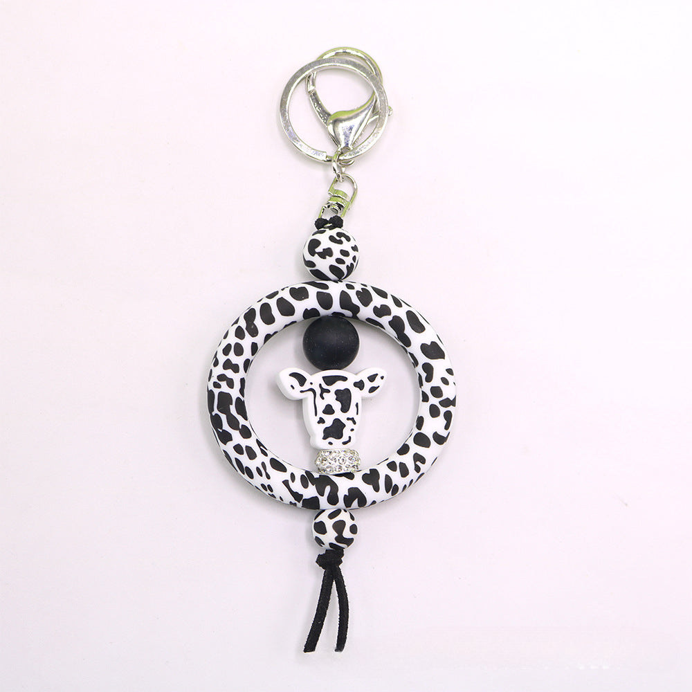 Wholesale Western Wind Cowhead Sunflower Beaded Silicone Ring Keychain