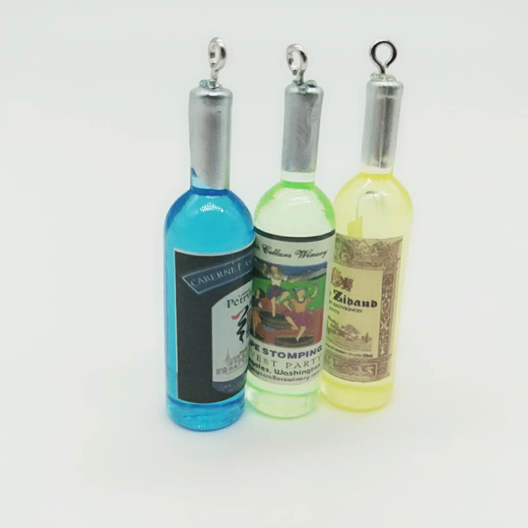 Venta al por mayor de acrílico Mini botella de vino llavero accesorios de bricolaje
